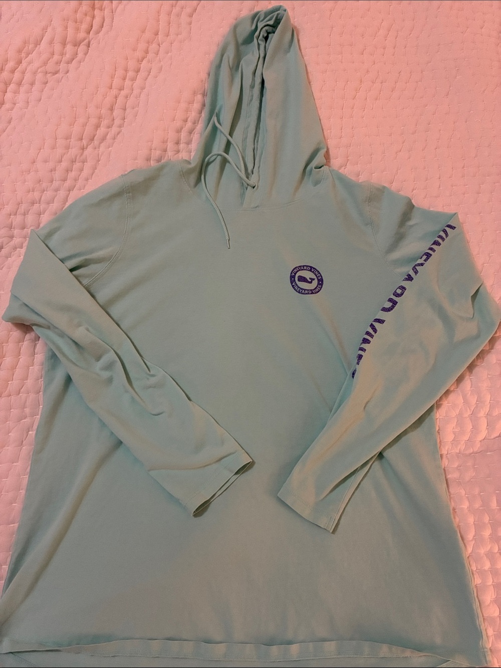 Vineyard Vines Mint Green Hoodie with Navy Sleeve Logo